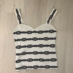 Express White Tank with Black Chain-Stripe Detail